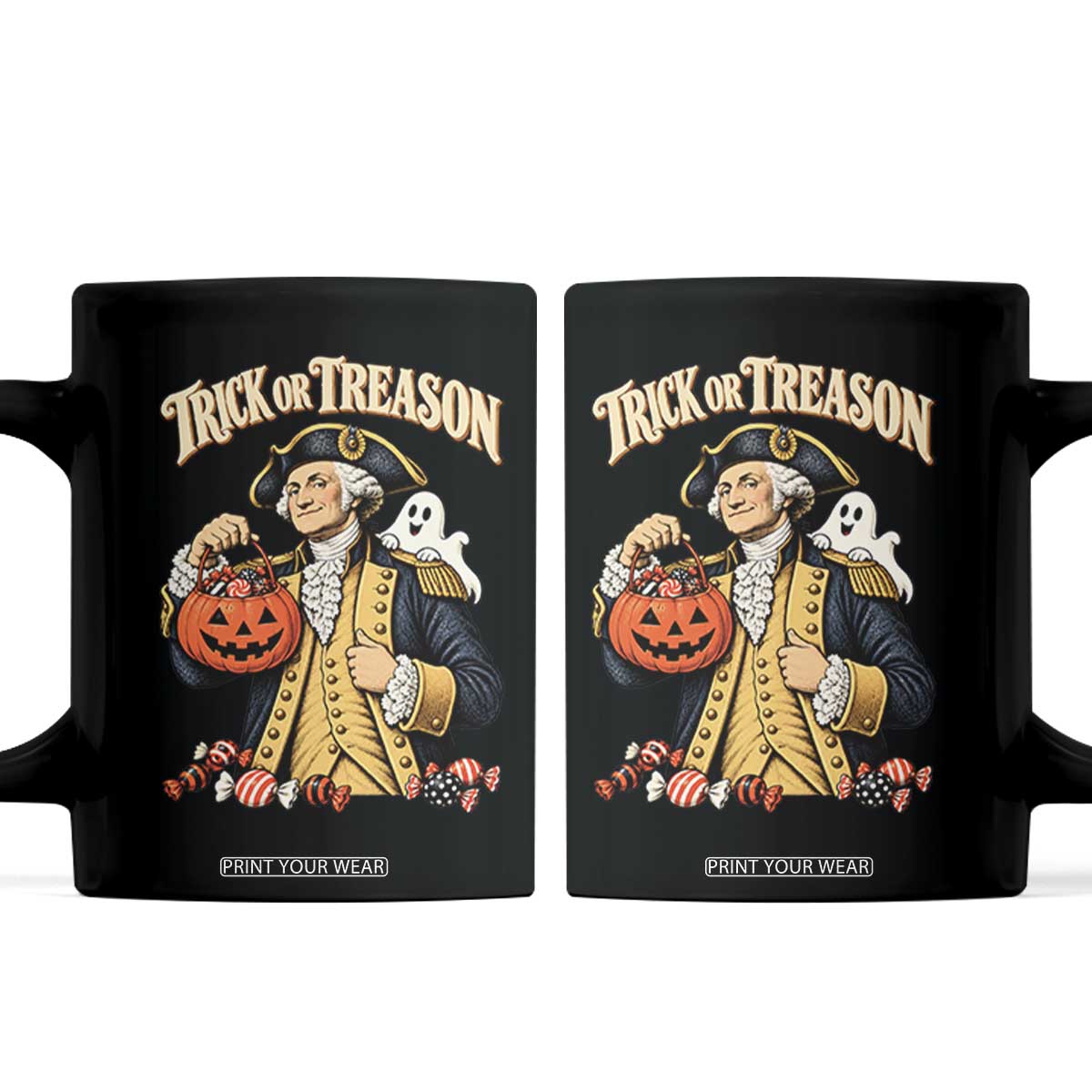 Trick Or Treason Funny George Washington Halloween Coffee Mug Pumpkin Spooky Graphic