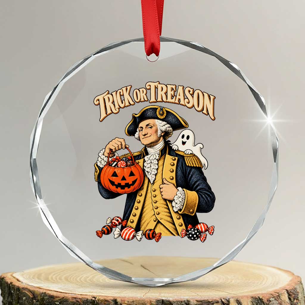 Trick Or Treason Funny George Washington Halloween Crystal Glass Ornament Pumpkin Spooky Graphic