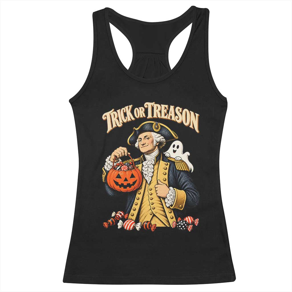 Trick Or Treason Funny George Washington Halloween Racerback Tank Top Pumpkin Spooky Graphic