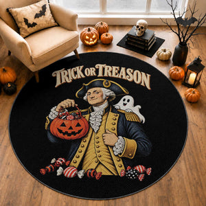 Trick Or Treason Funny George Washington Halloween Round Rug Pumpkin Spooky Graphic