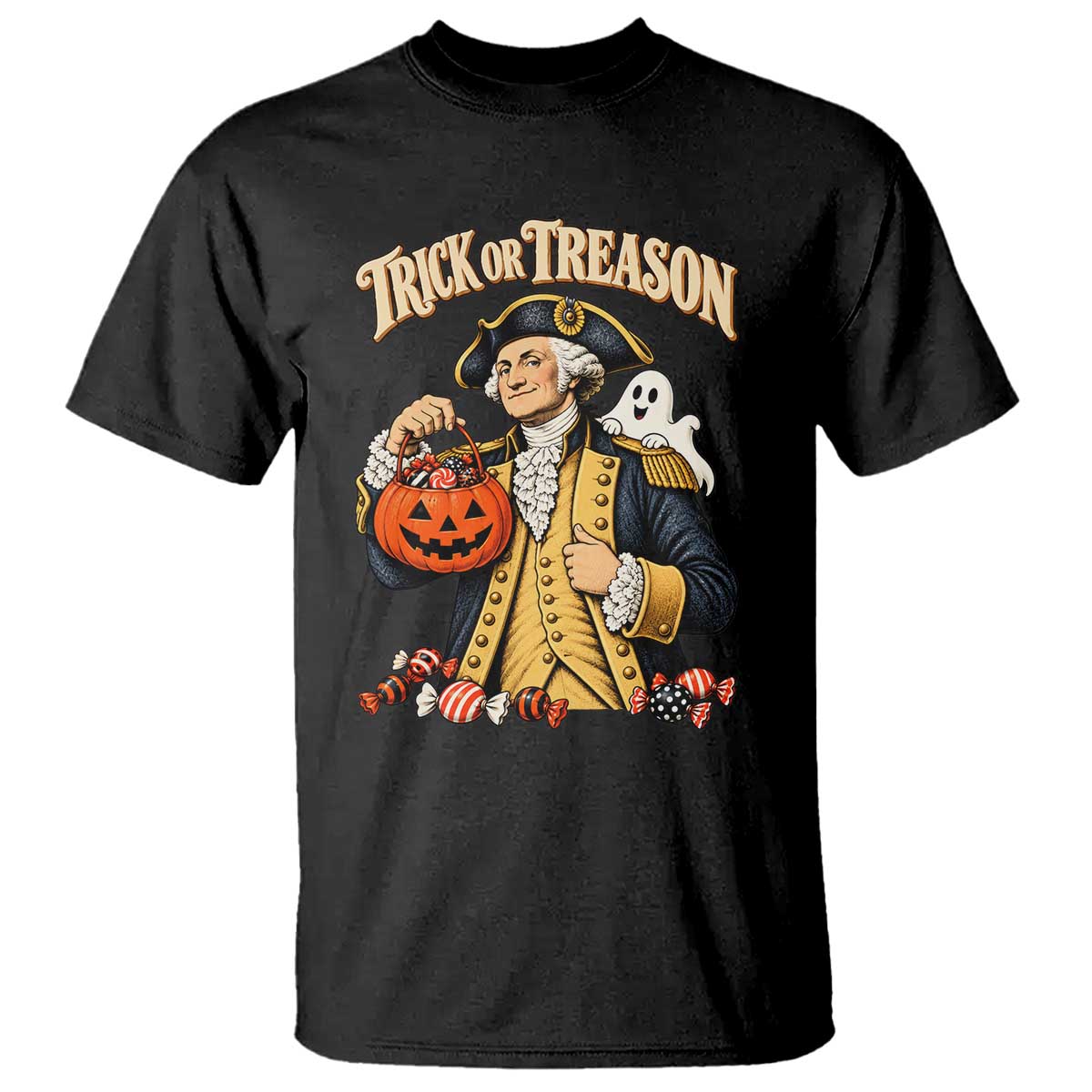 Trick Or Treason Funny George Washington Halloween T Shirt Pumpkin Spooky Graphic