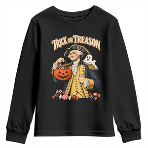Trick Or Treason Funny George Washington Halloween Youth Sweatshirt Pumpkin Spooky Graphic