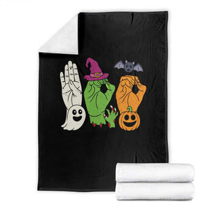Boo ASL Hand Signs Halloween American Sign Language Spooky Graphic Throw Blanket