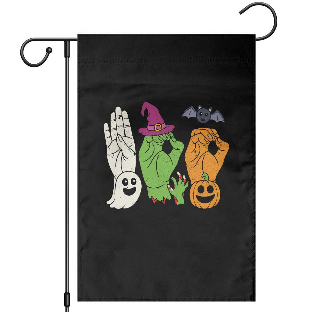 Boo ASL Hand Signs Halloween American Sign Language Spooky Graphic Garden Flag