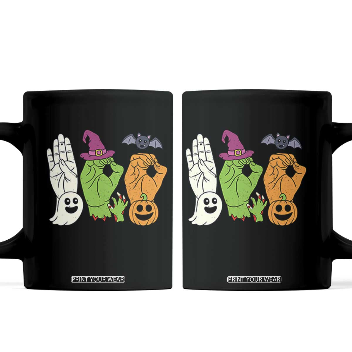 Boo ASL Hand Signs Halloween American Sign Language Spooky Graphic Coffee Mug