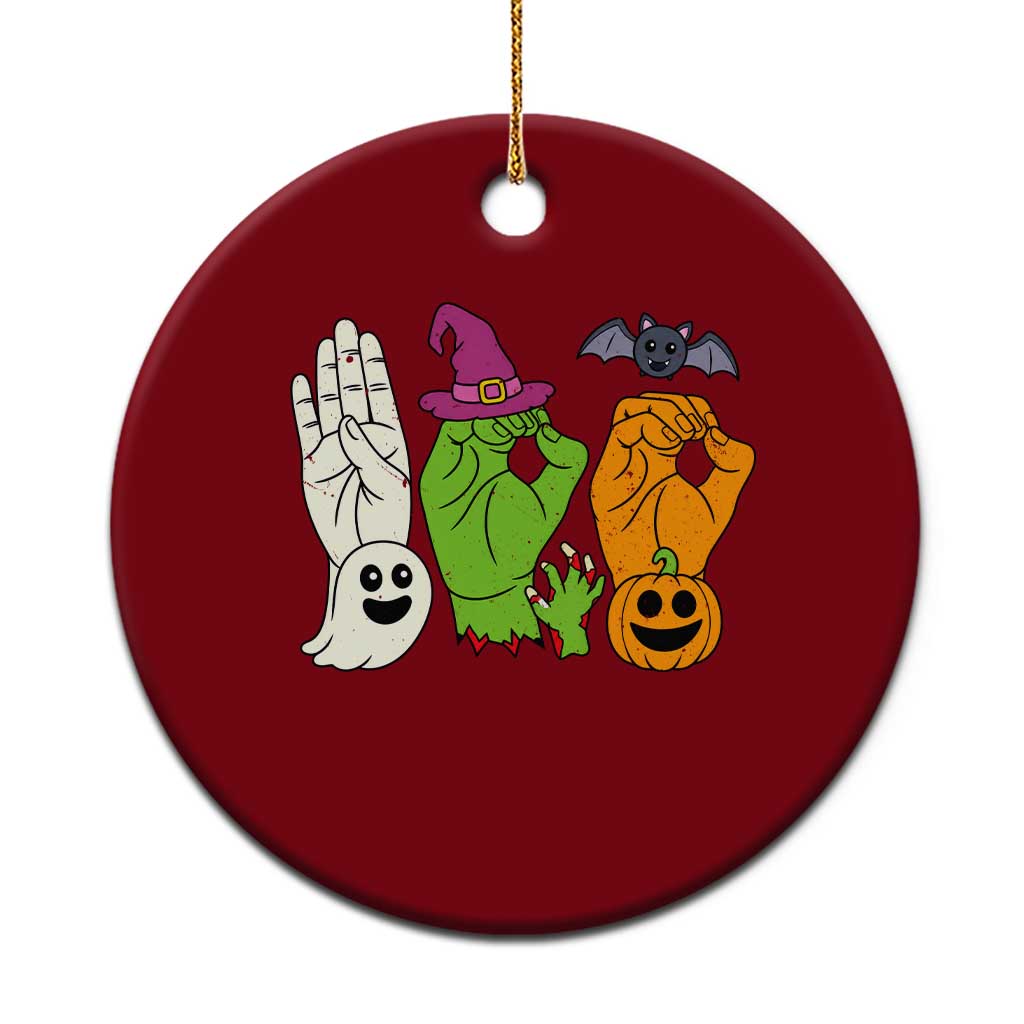 Boo ASL Hand Signs Halloween American Sign Language Spooky Graphic Ceramic Ornament