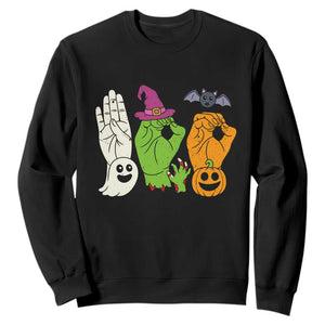 Boo ASL Hand Signs Halloween American Sign Language Spooky Graphic Sweatshirt