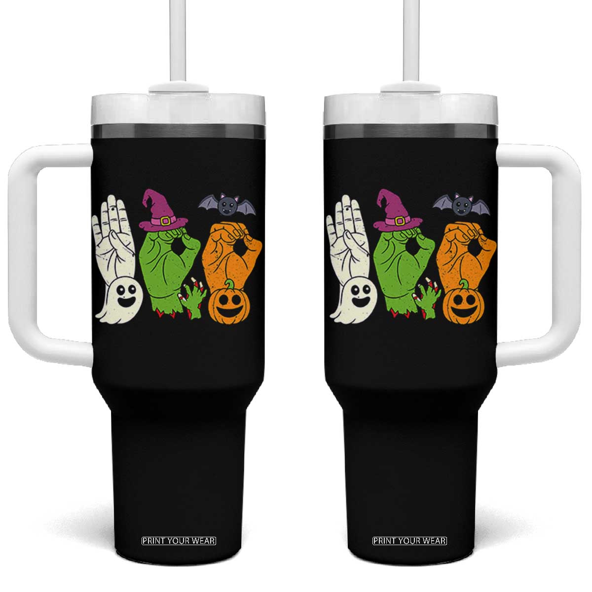 Boo ASL Hand Signs Halloween American Sign Language Spooky Graphic Tumbler With Handle