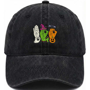 Boo ASL Hand Signs Halloween American Sign Language Spooky Graphic Washed Cotton Baseball Cap