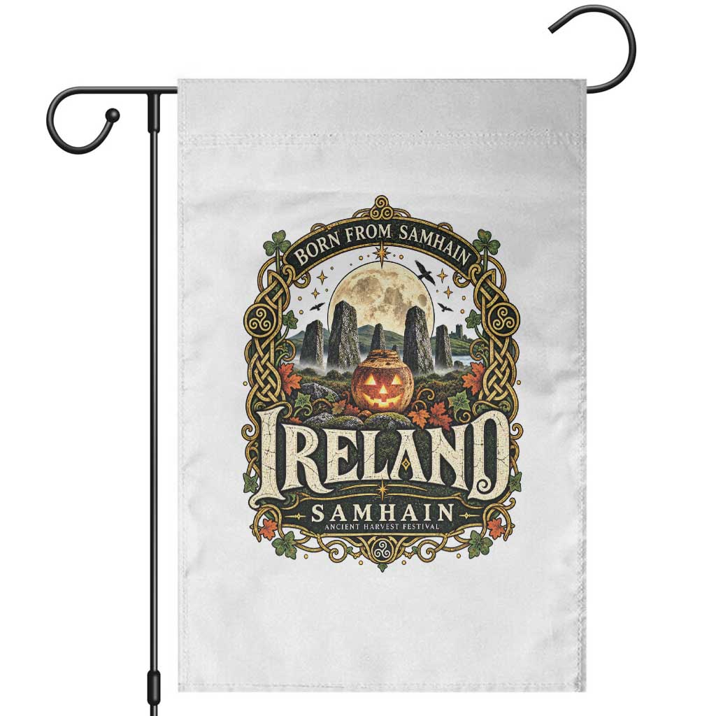 Born From Samhain Ireland Ancient Harvest Festival Garden Flag Vintage Celtic Halloween Spooky Graphic
