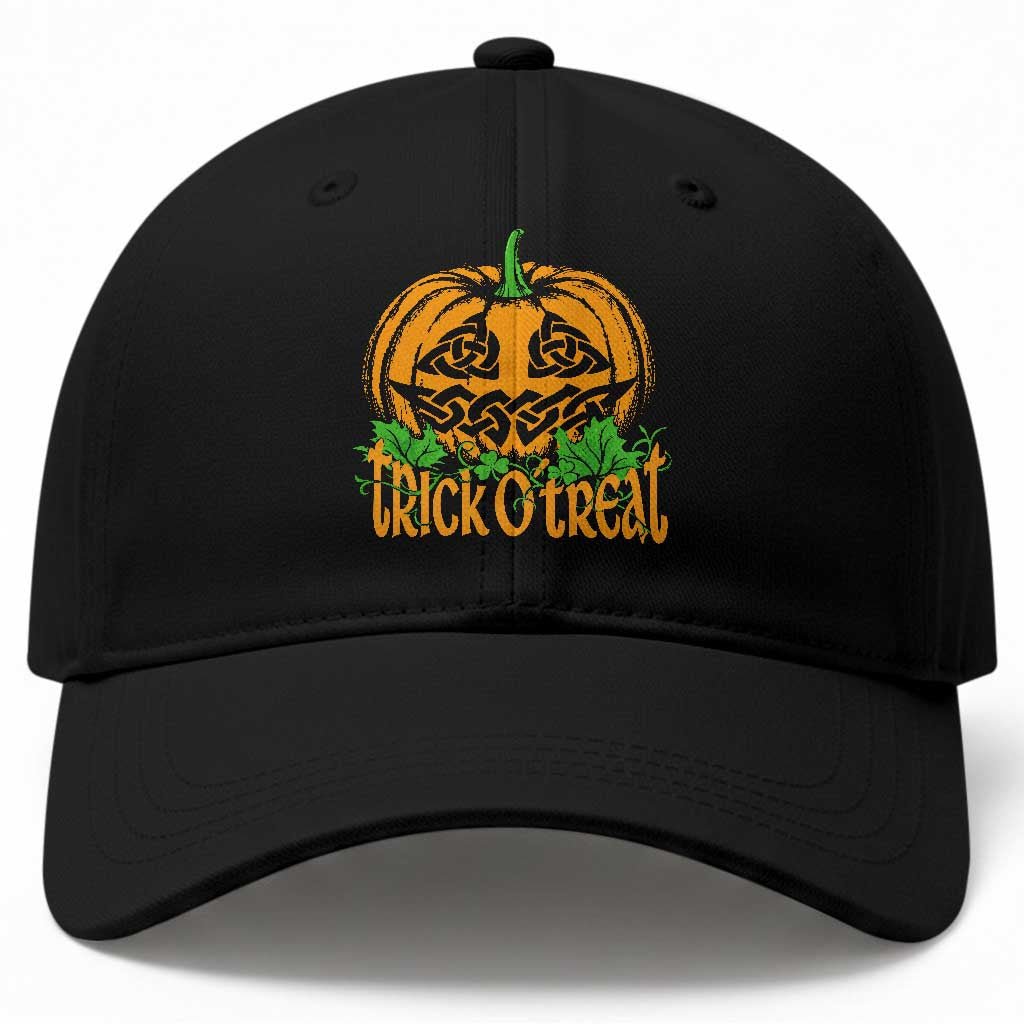 Trick O Treat Irish Celtic Knot Jack O Lantern Pumpkin Halloween Spooky Graphic Baseball Cap