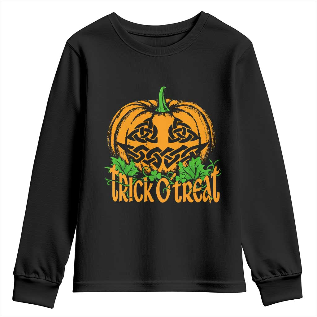 Trick O Treat Irish Celtic Knot Jack O Lantern Pumpkin Halloween Spooky Graphic Youth Sweatshirt