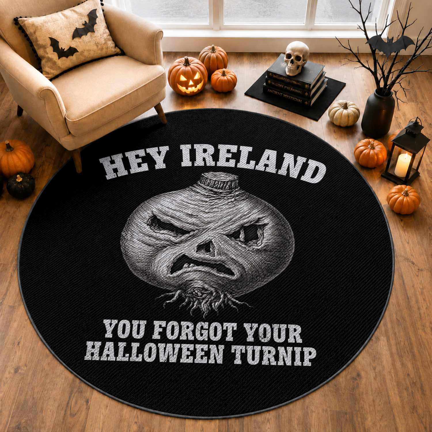 Hey Ireland You Forgot Your Halloween Turnip Round Rug Funny Vintage Spooky Graphic