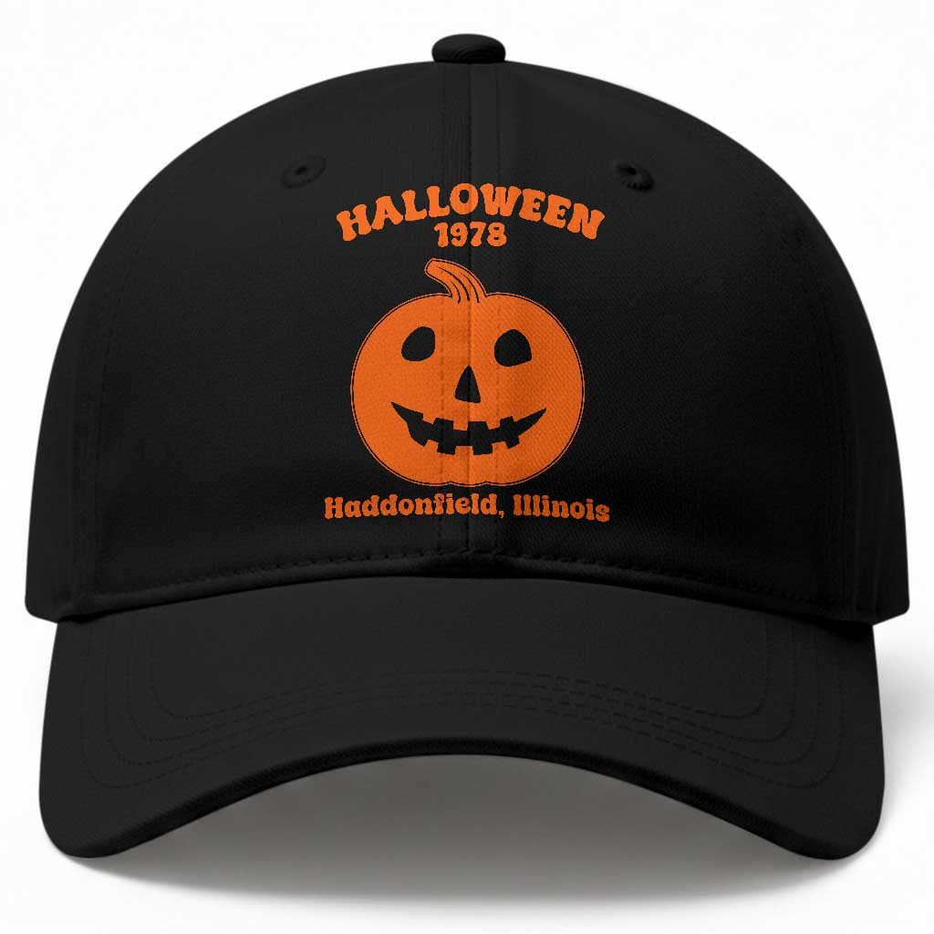 Halloween 1978 Haddonfield Illinois Baseball Cap Vintage Jack O Lantern Pumpkin Spooky Graphic