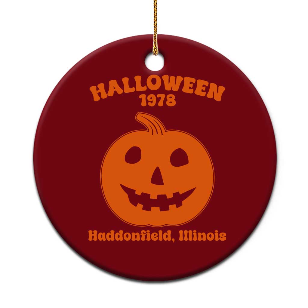 Halloween 1978 Haddonfield Illinois Ceramic Ornament Vintage Jack O Lantern Pumpkin Spooky Graphic