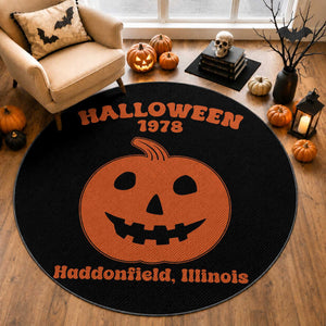 Halloween 1978 Haddonfield Illinois Round Rug Vintage Jack O Lantern Pumpkin Spooky Graphic