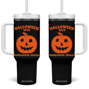 Halloween 1978 Haddonfield Illinois Tumbler With Handle Vintage Jack O Lantern Pumpkin Spooky Graphic