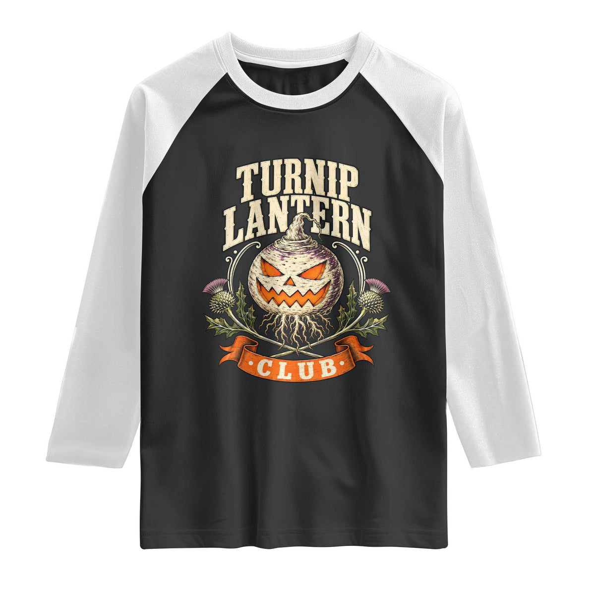 Turnip Lantern Club Raglan Shirt Vintage Celtic Scottish Irish Halloween Spooky Graphic