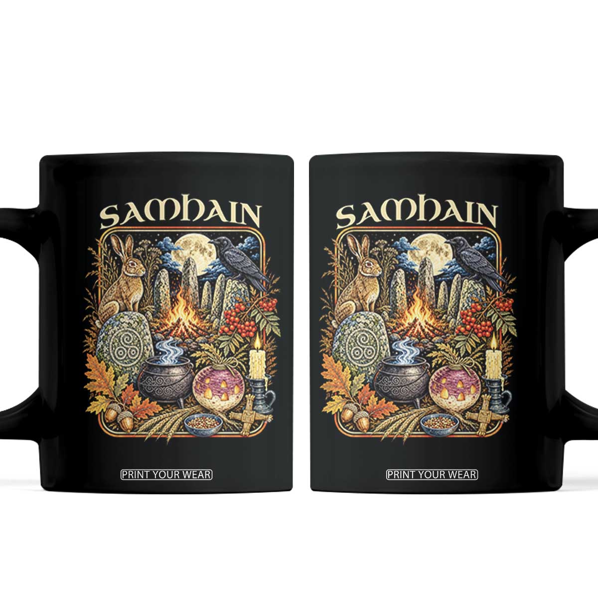 Samhain Ancient Pagan Ritual Sacred Fire Turnip Lantern Spooky Graphic Coffee Mug