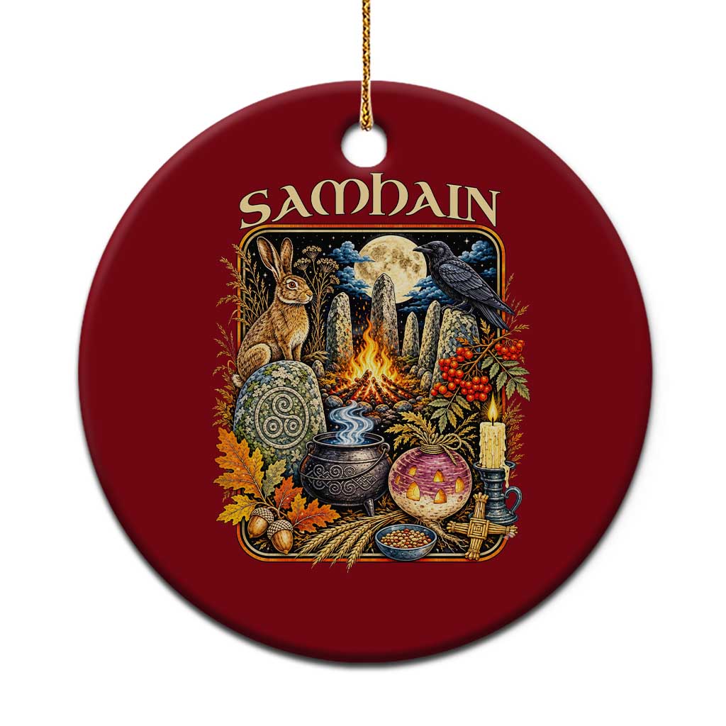 Samhain Ancient Pagan Ritual Sacred Fire Turnip Lantern Spooky Graphic Ceramic Ornament