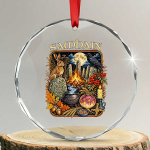 Samhain Ancient Pagan Ritual Sacred Fire Turnip Lantern Spooky Graphic Crystal Glass Ornament