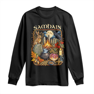 Samhain Ancient Pagan Ritual Sacred Fire Turnip Lantern Spooky Graphic Long Sleeve Shirt