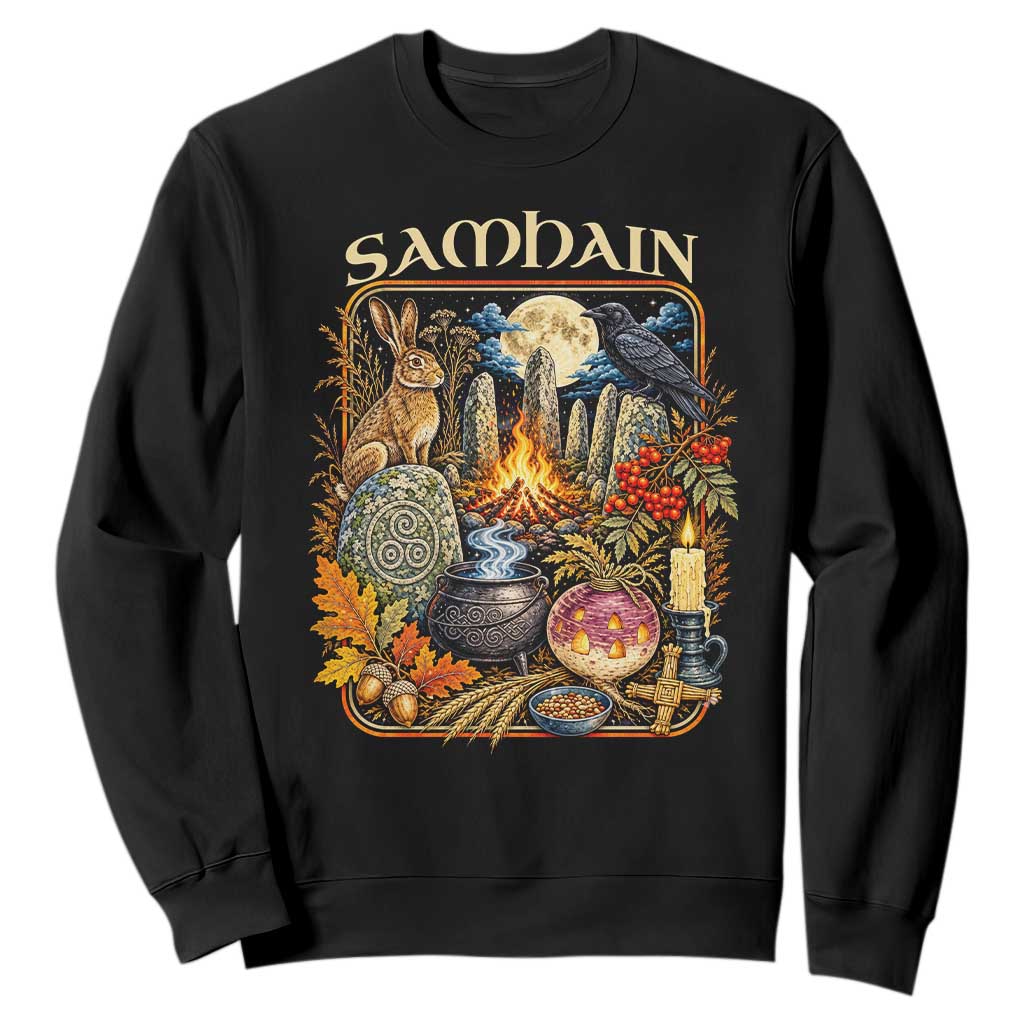 Samhain Ancient Pagan Ritual Sacred Fire Turnip Lantern Spooky Graphic Sweatshirt