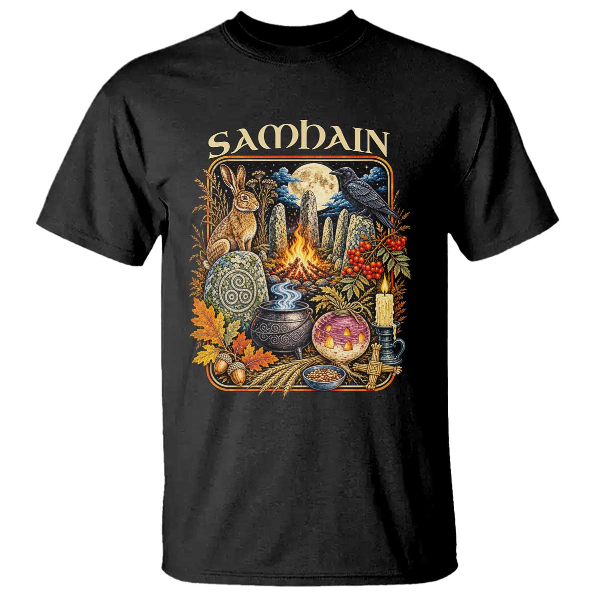 Samhain Ancient Pagan Ritual Sacred Fire Turnip Lantern Spooky Graphic T Shirt