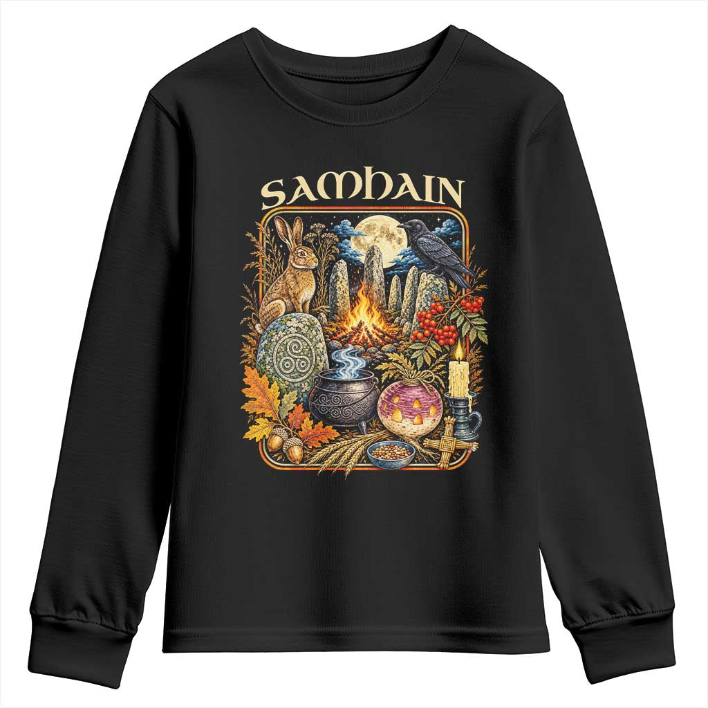 Samhain Ancient Pagan Ritual Sacred Fire Turnip Lantern Spooky Graphic Youth Sweatshirt