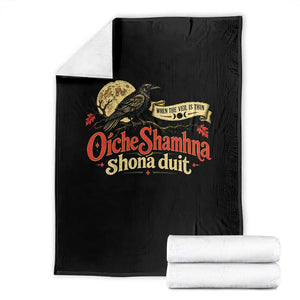 Oiche Samhna Shona Duit Irish Gaelic Happy Halloween Throw Blanket Raven Full Moon Samhain Celtic Folk Spooky Graphic