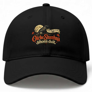 Oiche Samhna Shona Duit Irish Gaelic Happy Halloween Baseball Cap Raven Full Moon Samhain Celtic Folk Spooky Graphic