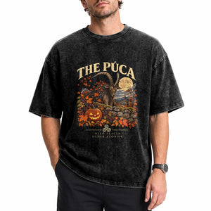 The Puca Irish Mythological Creature Graphic Washed Cotton T-Shirt Celtic Folklore Halloween Spooky