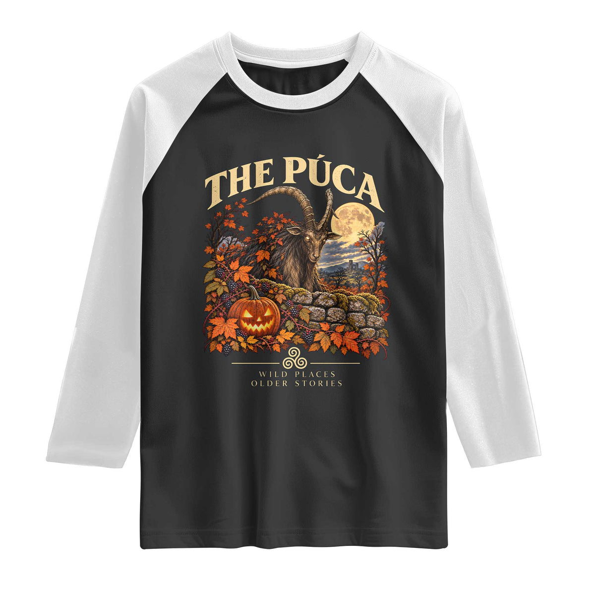 The Puca Irish Mythological Creature Graphic Raglan Shirt Celtic Folklore Halloween Spooky