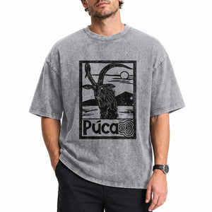 Puca Irish Mythological Creature Vintage Graphic Washed Cotton T-Shirt Celtic Folklore Spooky