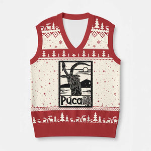 Puca Irish Mythological Creature Vintage Graphic V-Neck Knit Sweater Vest Celtic Folklore Spooky