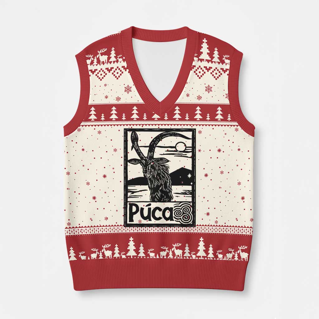 Puca Irish Mythological Creature Vintage Graphic V-Neck Knit Sweater Vest Celtic Folklore Spooky