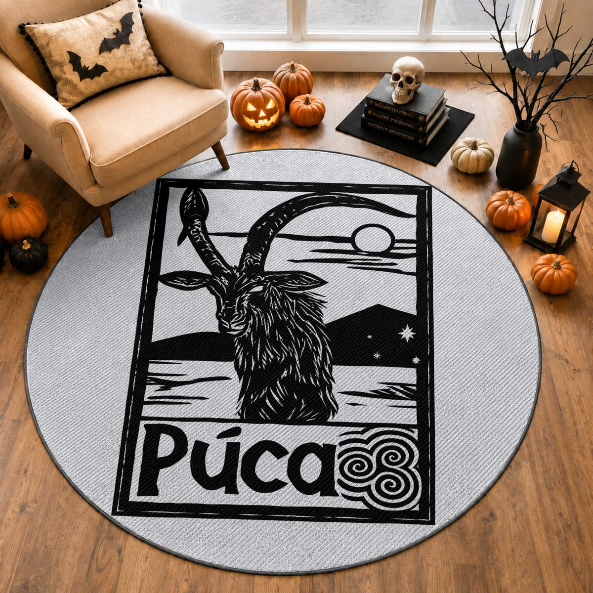 Puca Irish Mythological Creature Vintage Graphic Round Rug Celtic Folklore Spooky