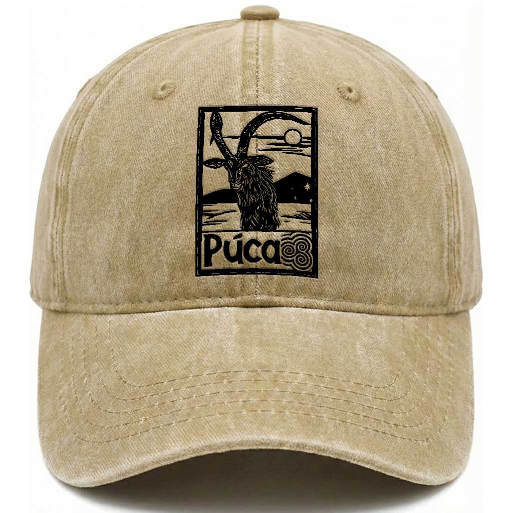 Puca Irish Mythological Creature Vintage Graphic Washed Cotton Baseball Cap Celtic Folklore Spooky