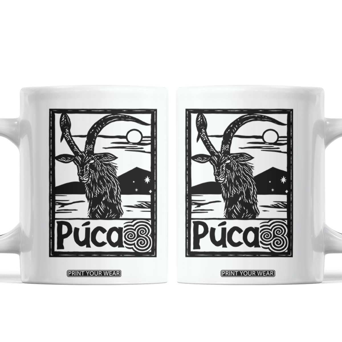 Puca Irish Mythological Creature Vintage Graphic Coffee Mug Celtic Folklore Spooky