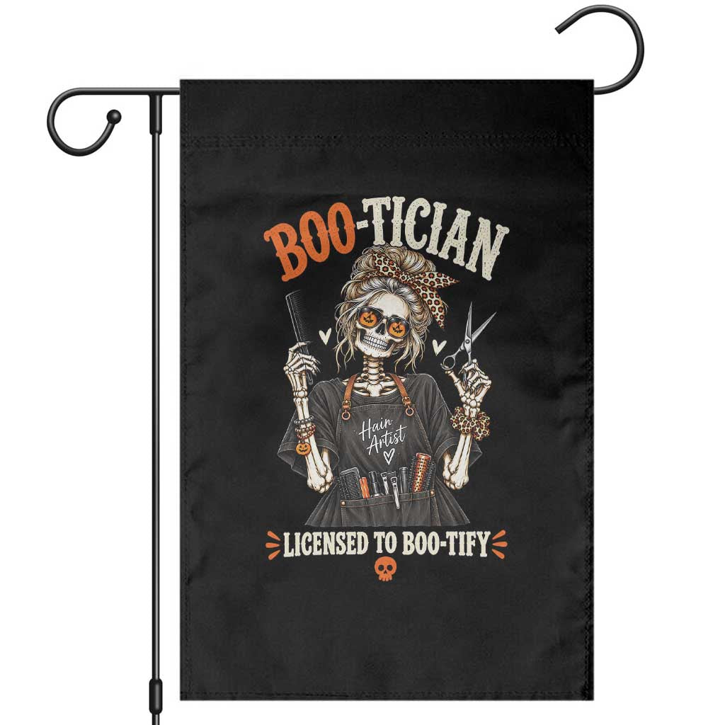 Hair Artist Skeleton Messy Bun Halloween Garden Flag Boo-Tician Licensed To Boo-Tify