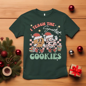 Teacher Christmas T Shirt I Teach The Smartest Cookies Retro Groovy Xmas Cookies TS02 Dark Forest Green Printyourwear