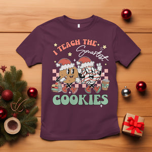 Teacher Christmas T Shirt I Teach The Smartest Cookies Retro Groovy Xmas Cookies TS02 Maroon Printyourwear