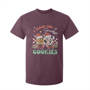 Teacher Christmas T Shirt For Kid I Teach The Smartest Cookies Retro Groovy Xmas Tree Cookies TS02 Maroon Print Your Wear