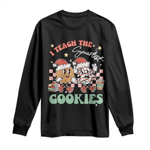 Teacher Christmas Long Sleeve Shirt I Teach The Smartest Cookies Retro Groovy Xmas Tree Cookies TS02 Black Print Your Wear