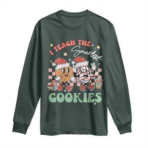 Teacher Christmas Long Sleeve Shirt I Teach The Smartest Cookies Retro Groovy Xmas Tree Cookies TS02 Dark Forest Green Print Your Wear