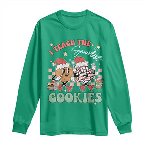 Teacher Christmas Long Sleeve Shirt I Teach The Smartest Cookies Retro Groovy Xmas Tree Cookies TS02 Irish Green Print Your Wear