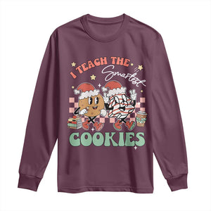 Teacher Christmas Long Sleeve Shirt I Teach The Smartest Cookies Retro Groovy Xmas Tree Cookies TS02 Maroon Print Your Wear