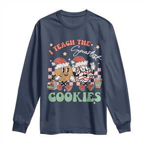 Teacher Christmas Long Sleeve Shirt I Teach The Smartest Cookies Retro Groovy Xmas Tree Cookies TS02 Navy Print Your Wear