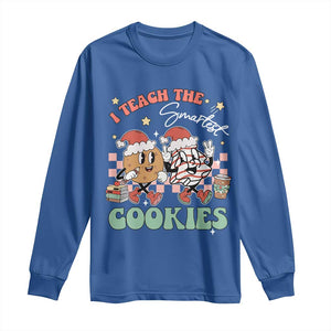 Teacher Christmas Long Sleeve Shirt I Teach The Smartest Cookies Retro Groovy Xmas Tree Cookies TS02 Royal Blue Print Your Wear