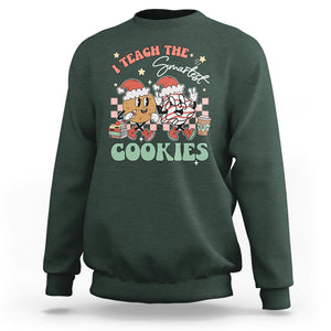 Teacher Christmas Sweatshirt I Teach The Smartest Cookies Retro Groovy Xmas Cookies TS02 Dark Forest Green Printyourwear